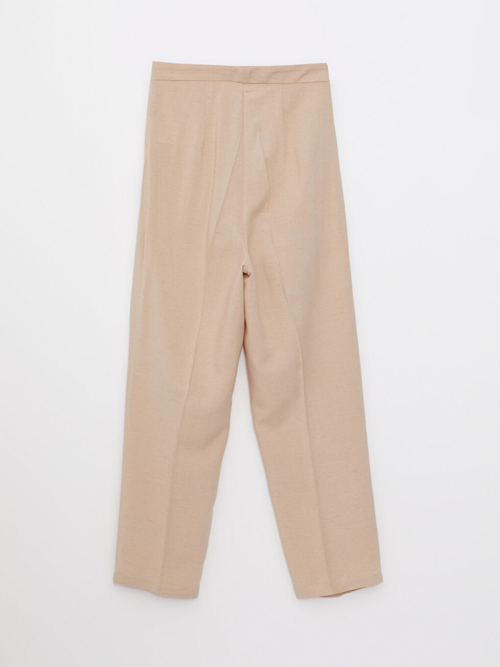 Bej Rahat Kalıp Düz Cep Detaylı Keten Kadın Pantolon-6