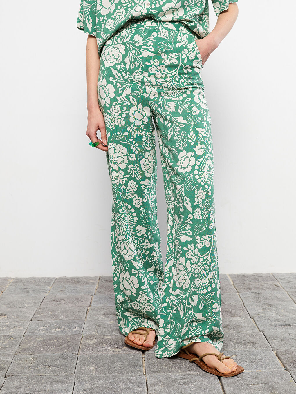 Udobne Cvetne Lanene Ženske Pantalone sa Džepovima-2