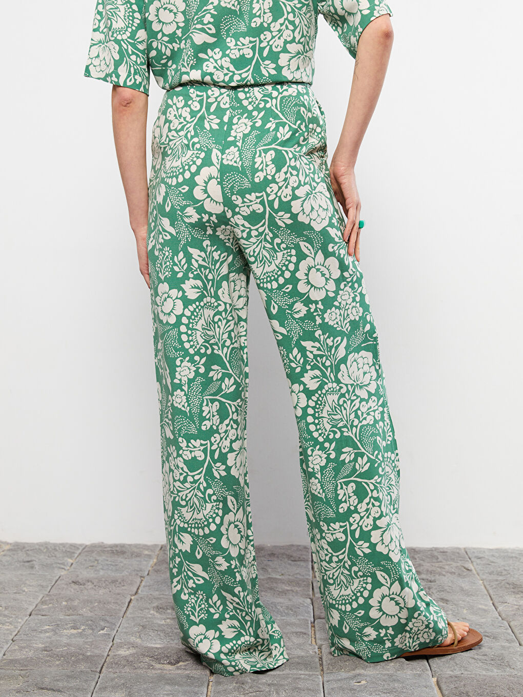 Udobne Cvetne Lanene Ženske Pantalone sa Džepovima-3