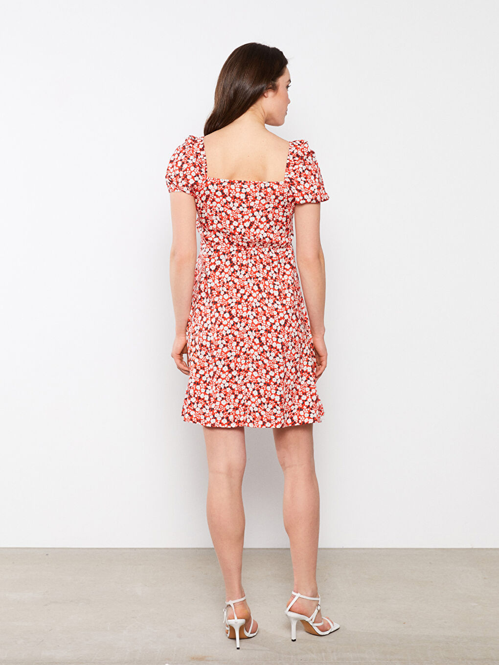 Robe de maternité en viscose à manches courtes et col carré avec motif floral-4