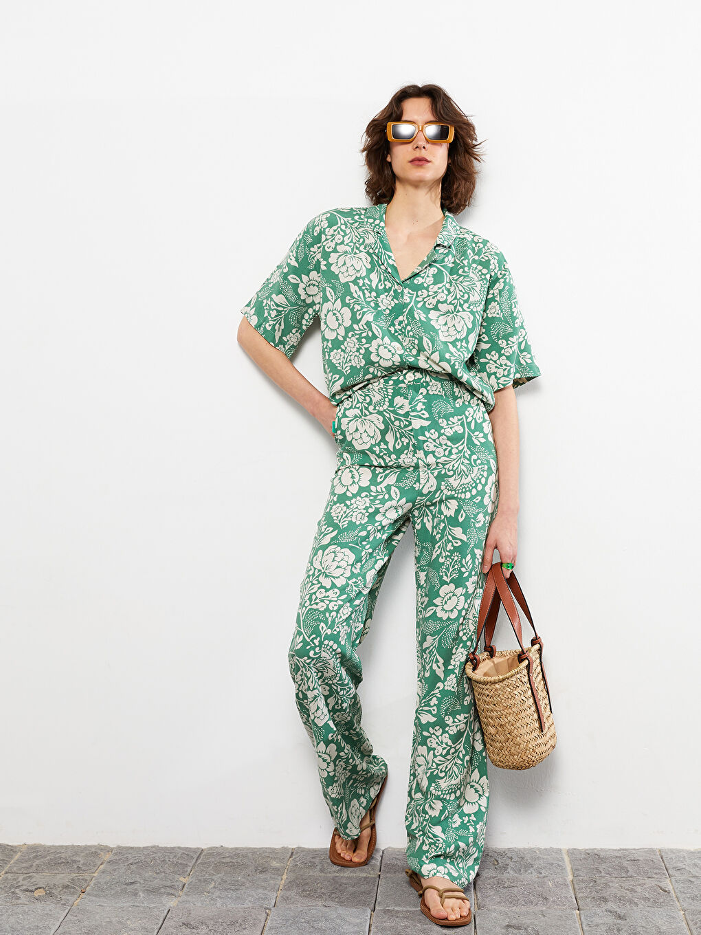 Front Button Closure Floral Short Sleeve Linen Women's Shirt-3