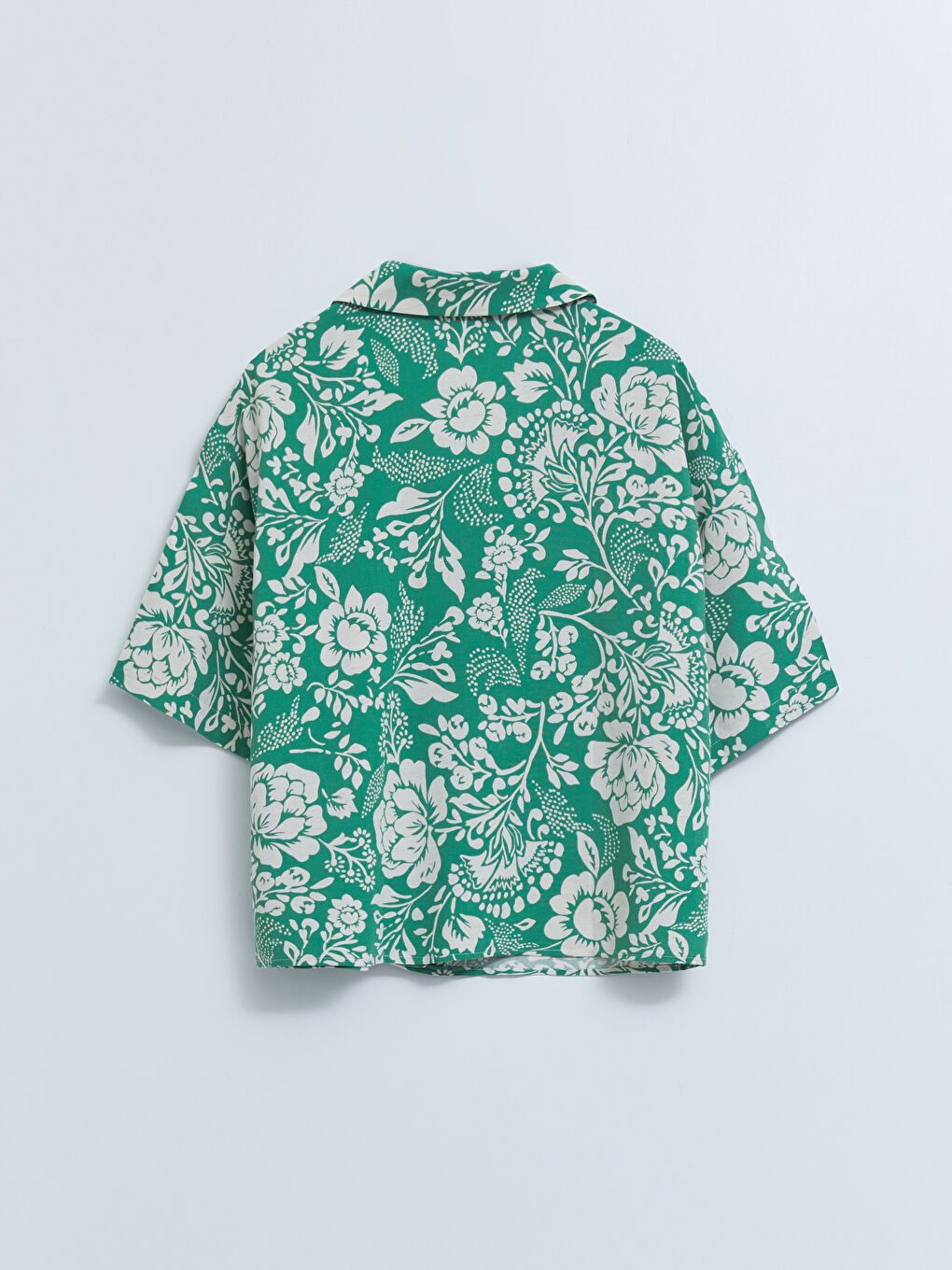 Front Button Closure Floral Short Sleeve Linen Women's Shirt-7