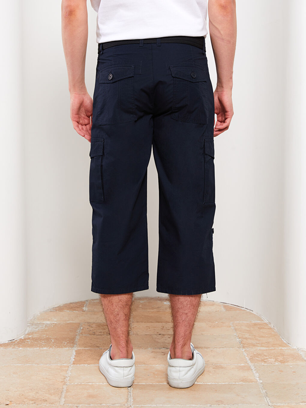 Lacivert Standart Kalıp Kemerli Erkek Roller Şort-3