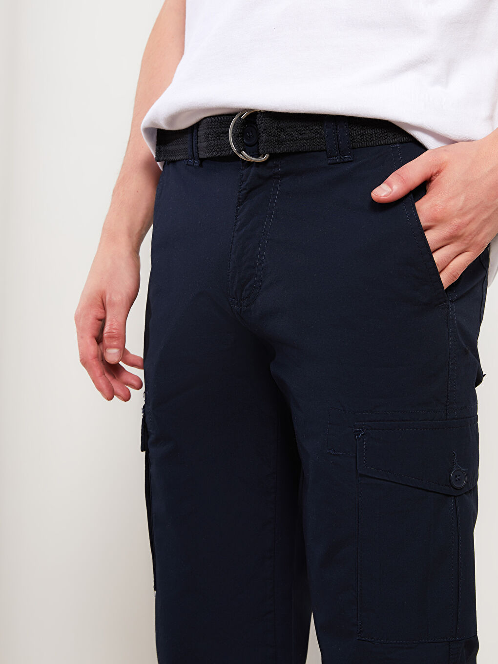 Lacivert Standart Kalıp Kemerli Erkek Roller Şort-4