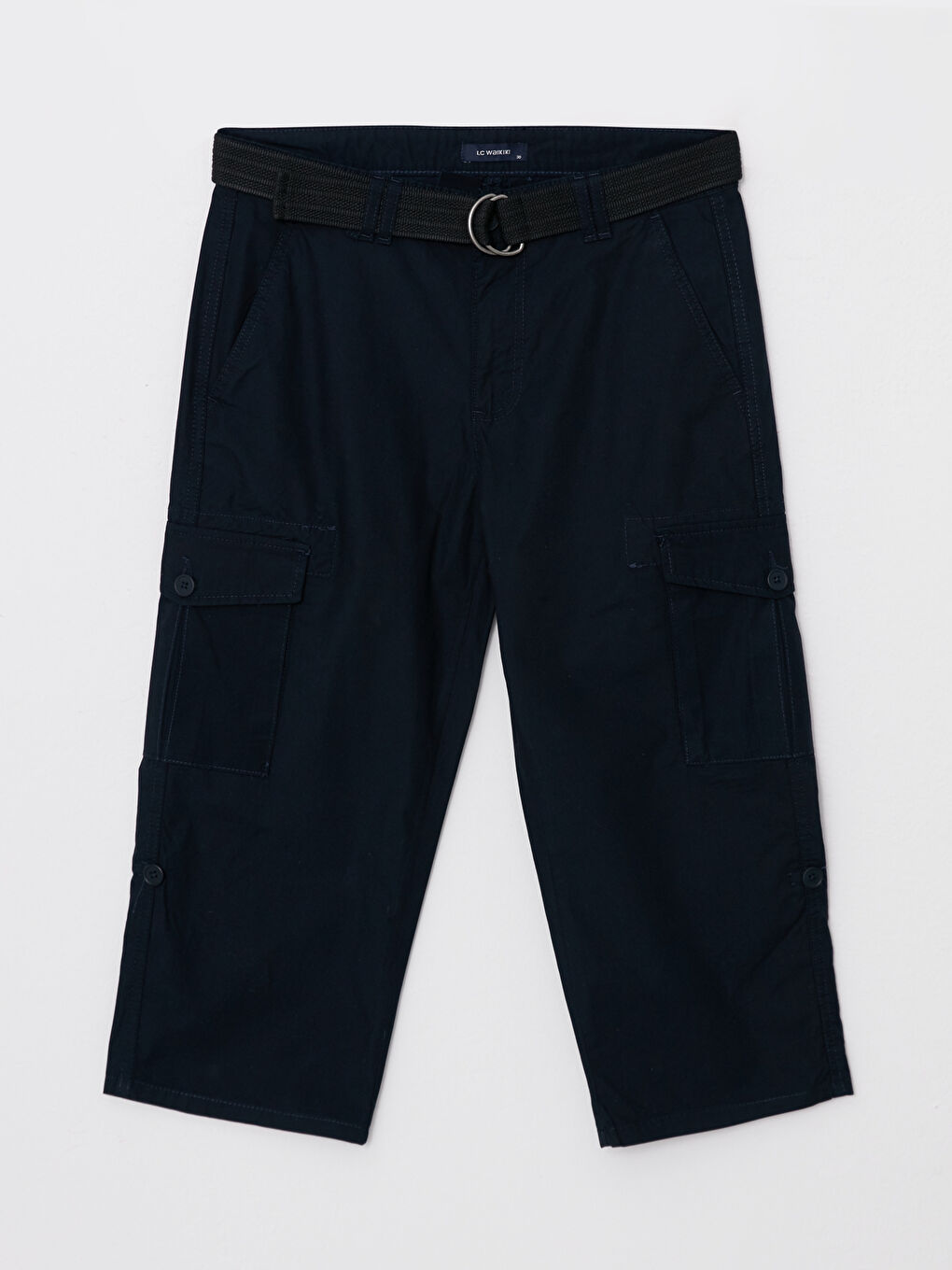 Lacivert Standart Kalıp Kemerli Erkek Roller Şort-5