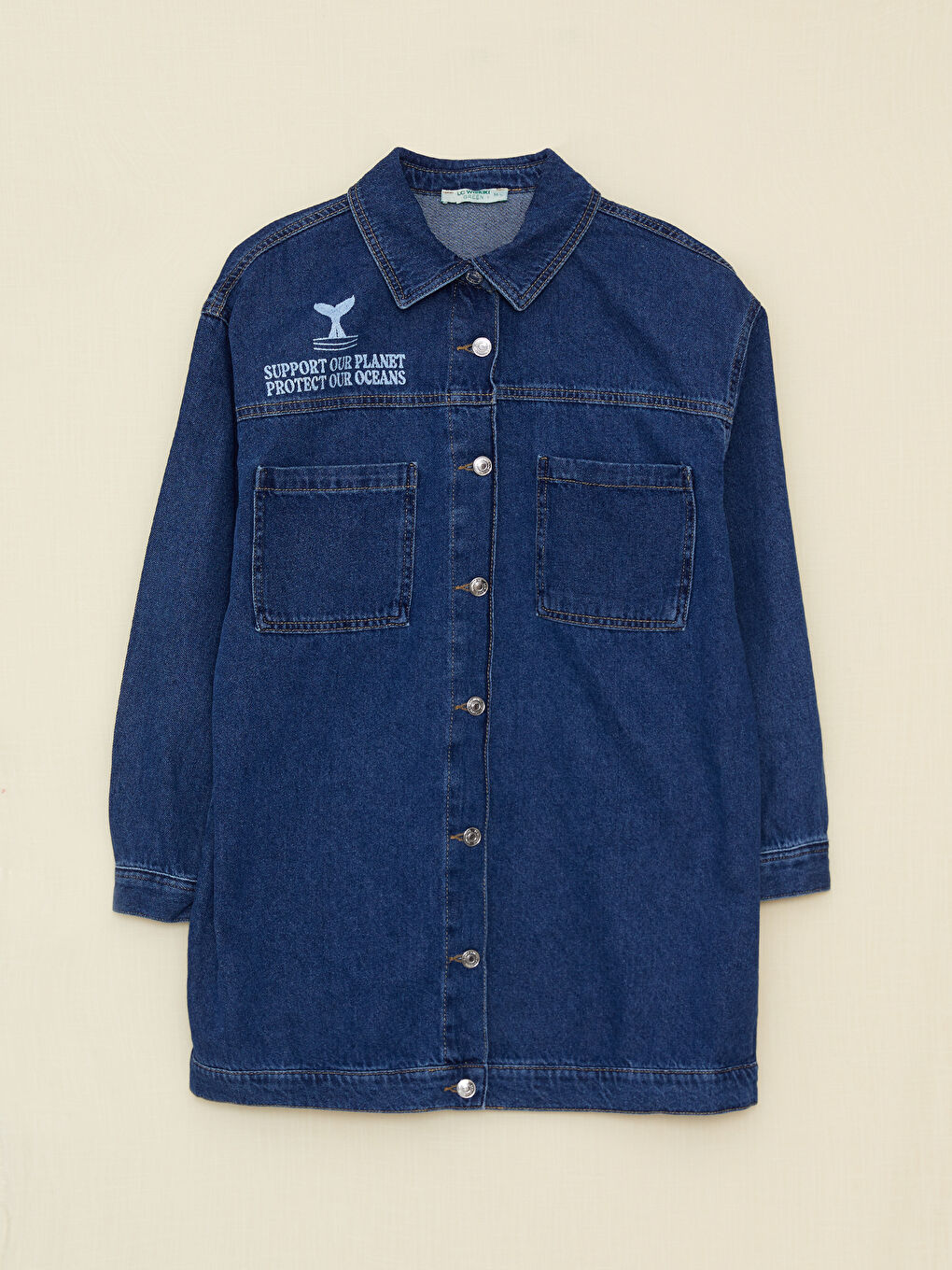 Tunică Cămașă Rodeo din Denim pentru Femei cu Guler și Imprimeu, Mânecă Lungă-4