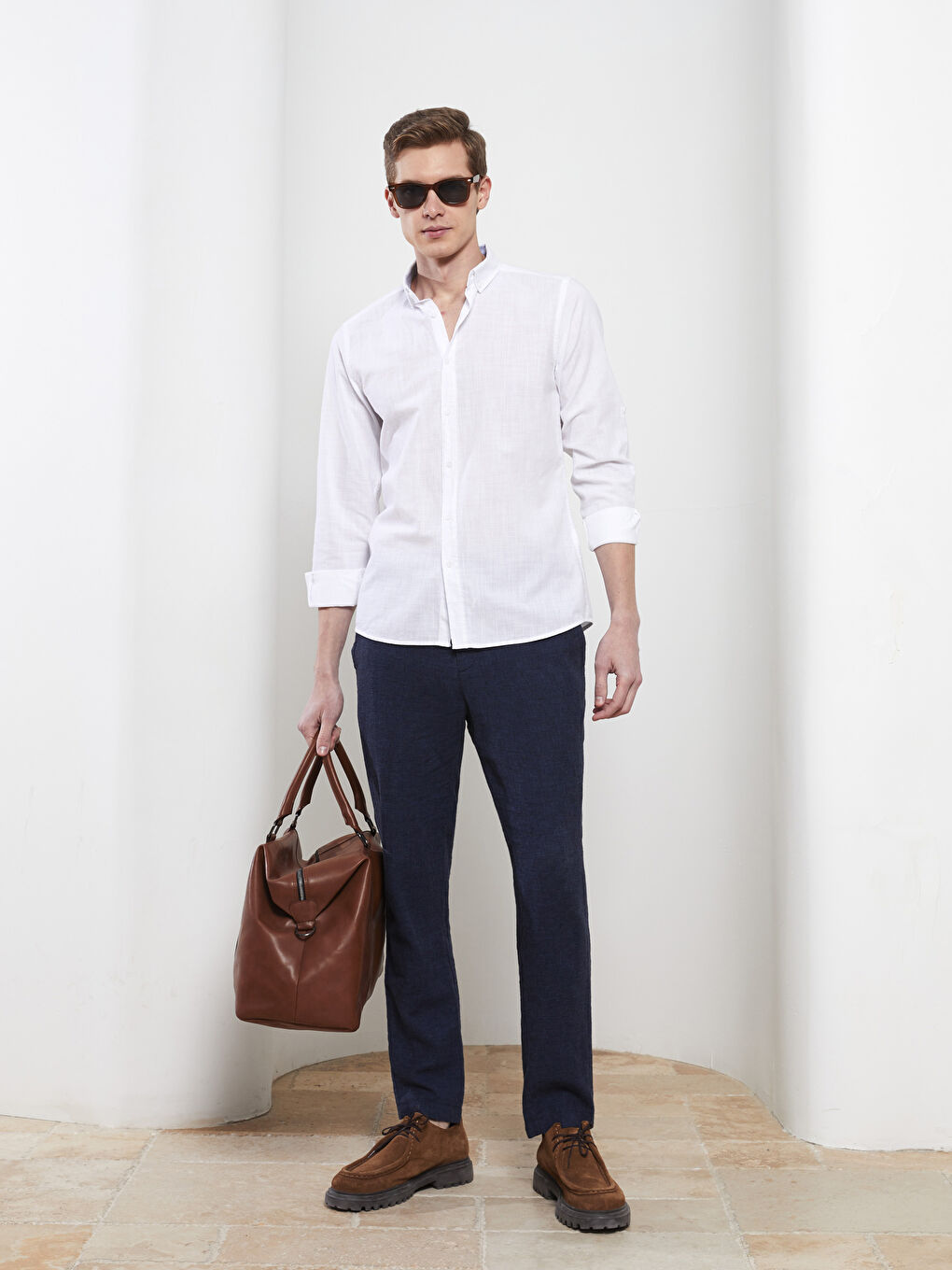 Beyaz Slim Fit Uzun Kollu Poplin Erkek Gömlek-1