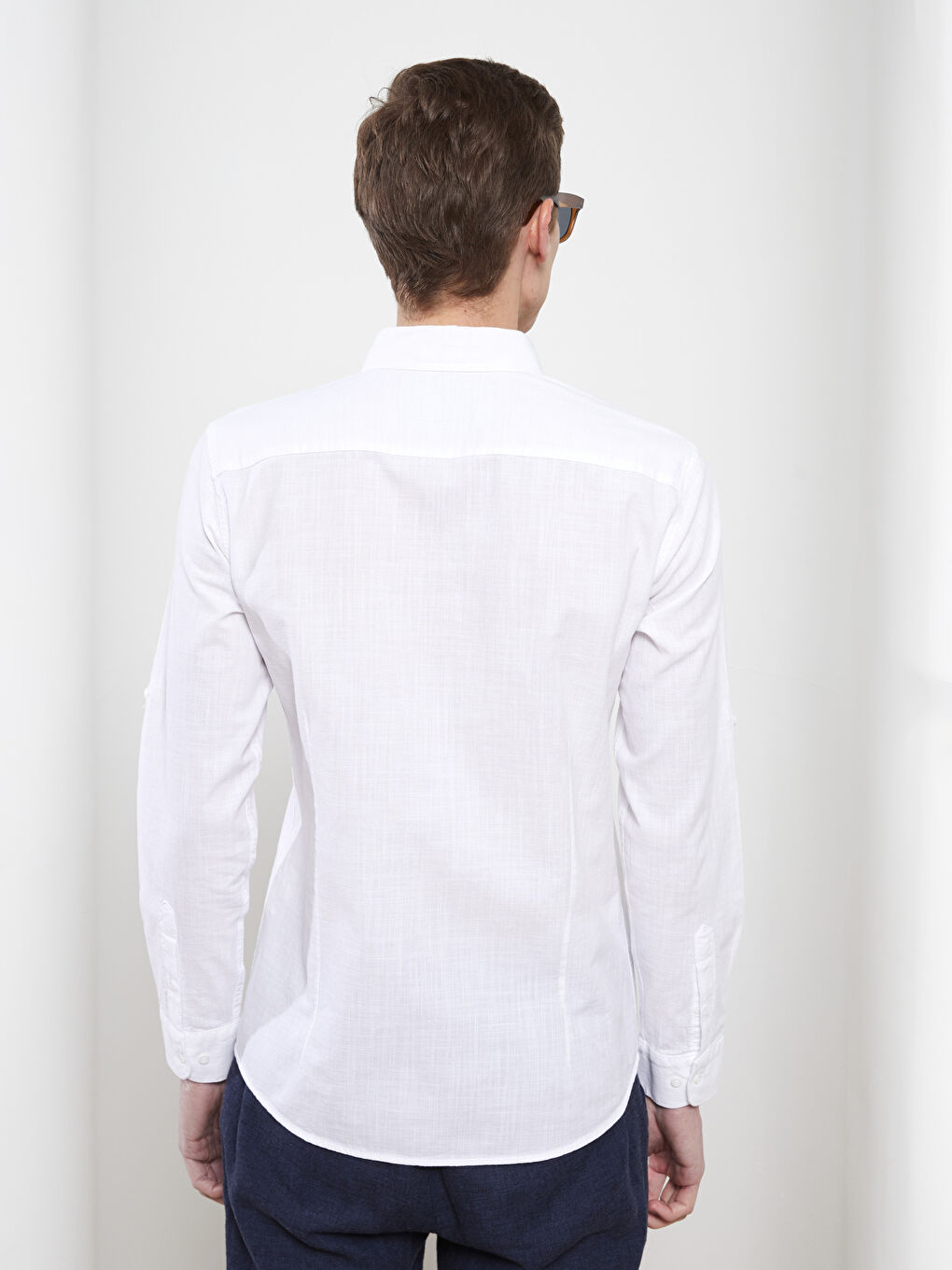 Beyaz Slim Fit Uzun Kollu Poplin Erkek Gömlek-4