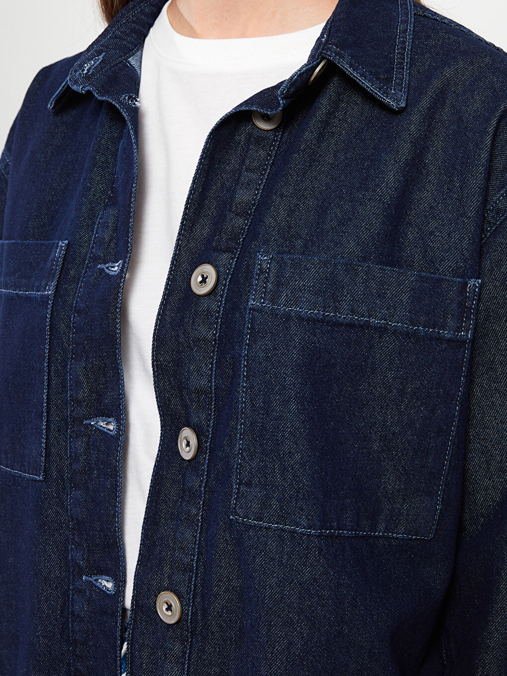 İndigo Gömlek Yaka Düz Uzun Kollu Kadın Rodeo Jean Tunik-2