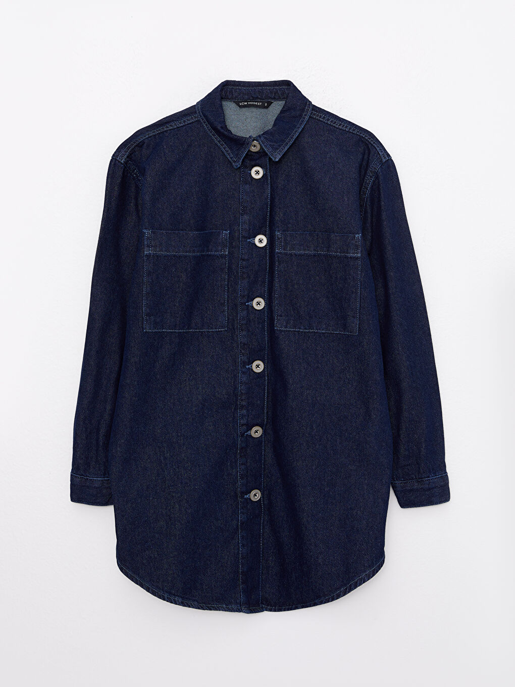 İndigo Gömlek Yaka Düz Uzun Kollu Kadın Rodeo Jean Tunik-5