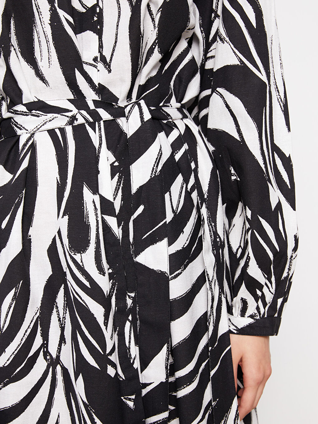 Crew Neck Patterned Long Sleeve Gabardine Women's Shirt Dress -S2IC82Z8-LQJ