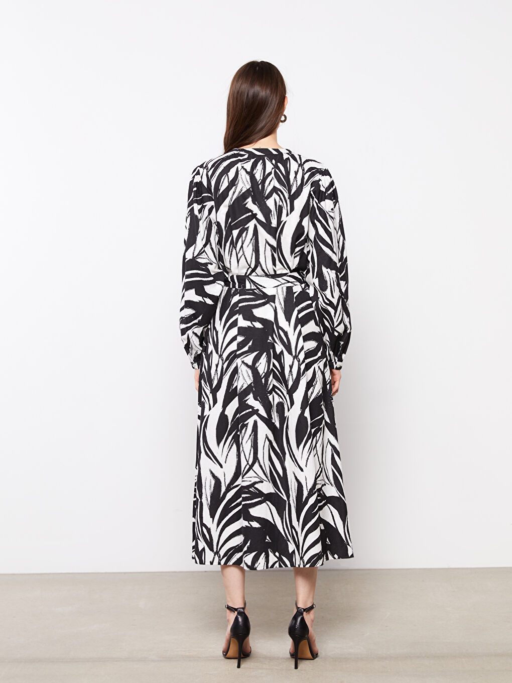 Crew Neck Patterned Long Sleeve Gabardine Women's Shirt Dress -S2IC82Z8-LQJ
