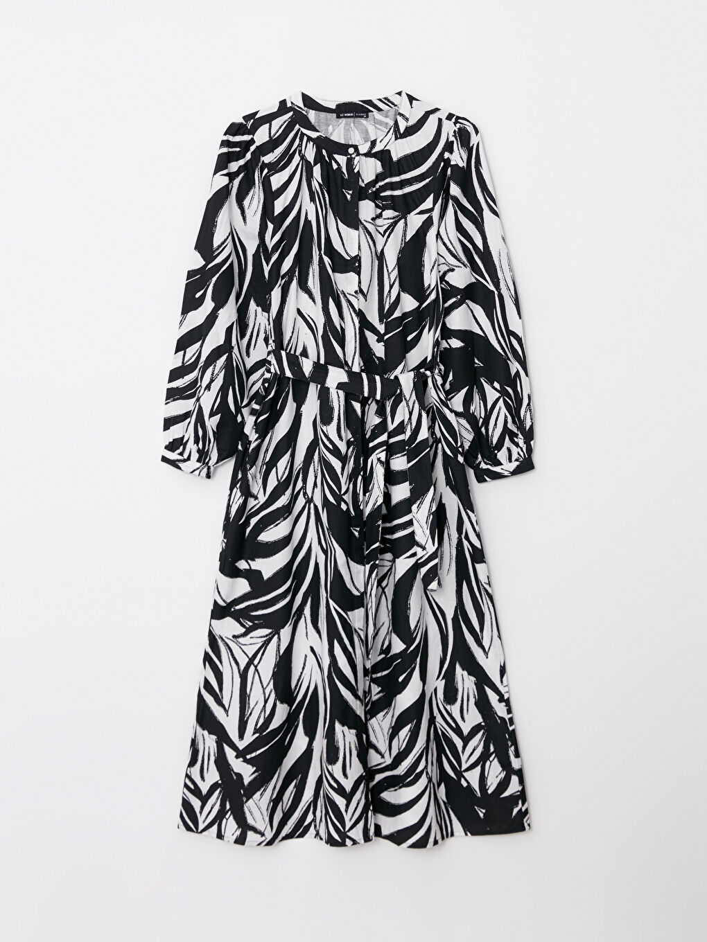Crew Neck Patterned Long Sleeve Gabardine Women's Shirt Dress -S2IC82Z8-LQJ