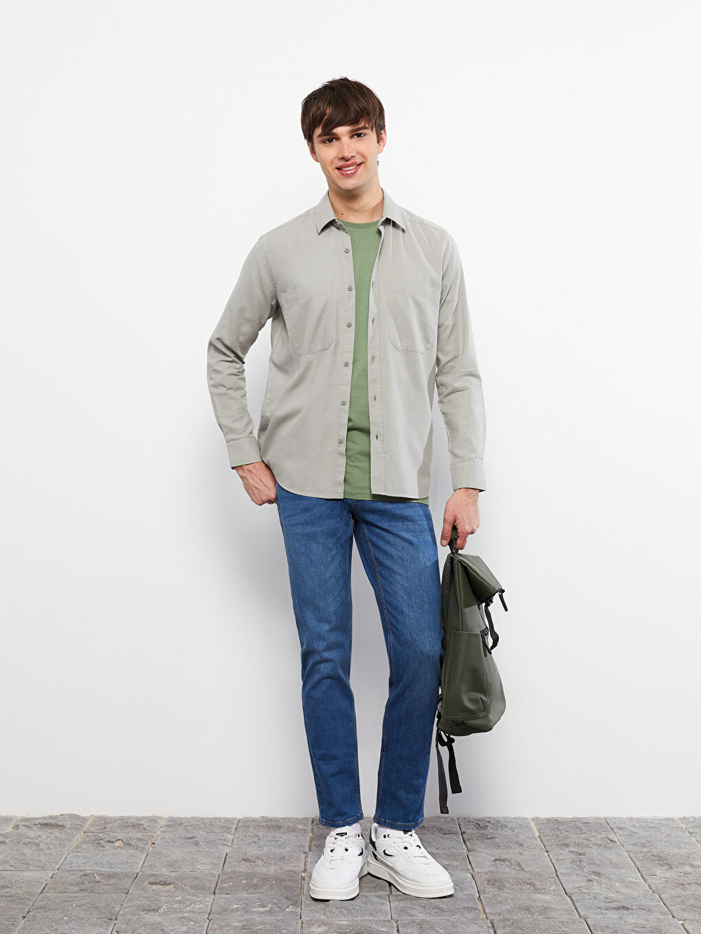 Slim Fit Long Sleeve Gabardine Men's Shirt