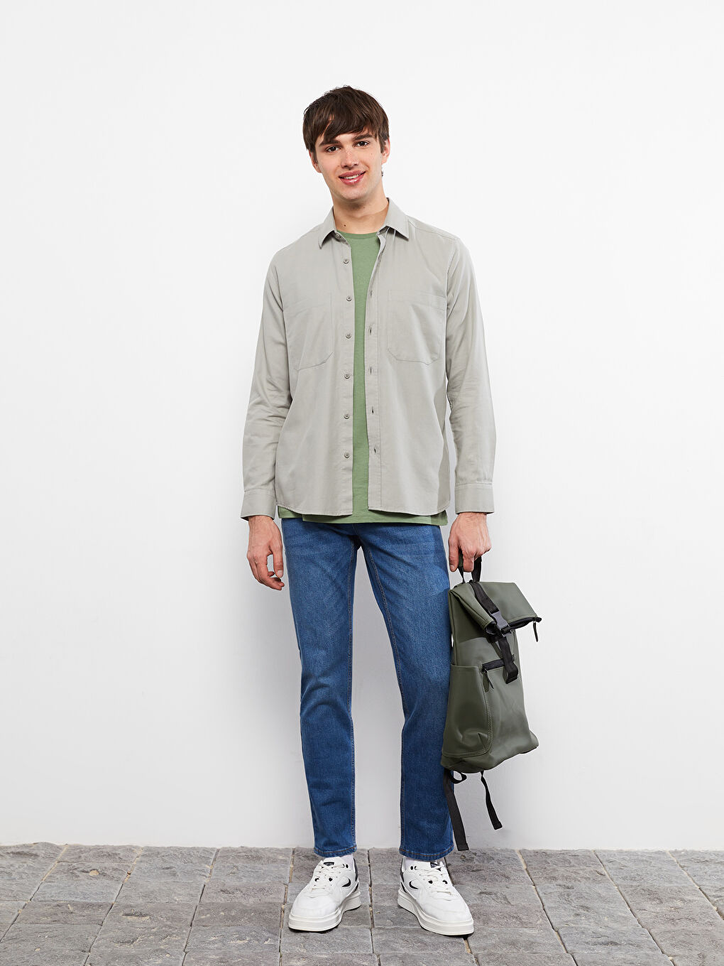 Slim Fit Long Sleeve Gabardine Men's Shirt-1