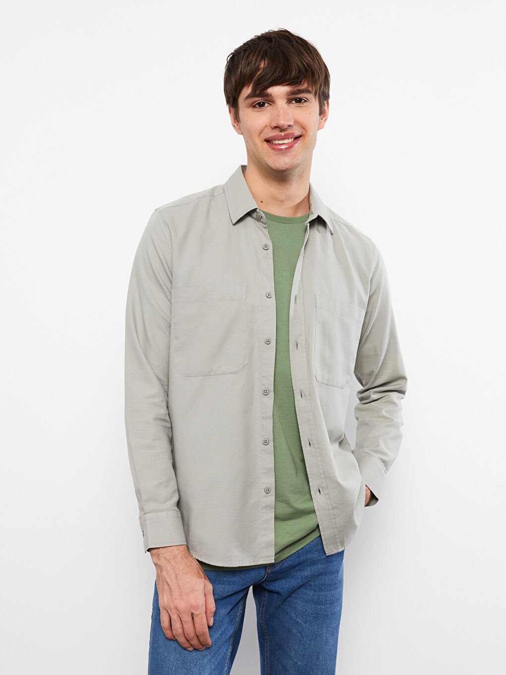 Slim Fit Long Sleeve Gabardine Men's Shirt-2