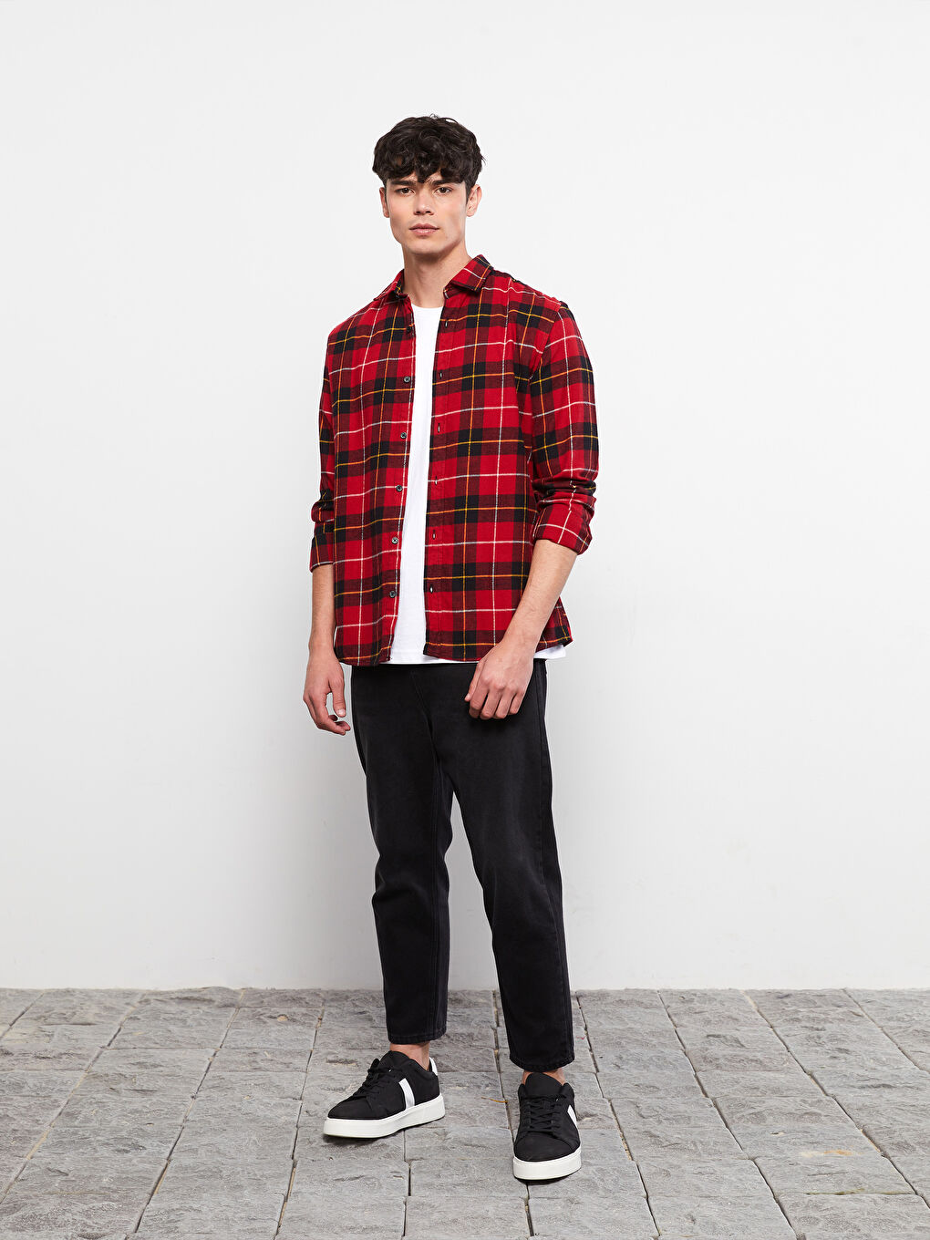 Kırmızı Regular Fit Uzun Kollu Ekose Erkek Oduncu Gömlek