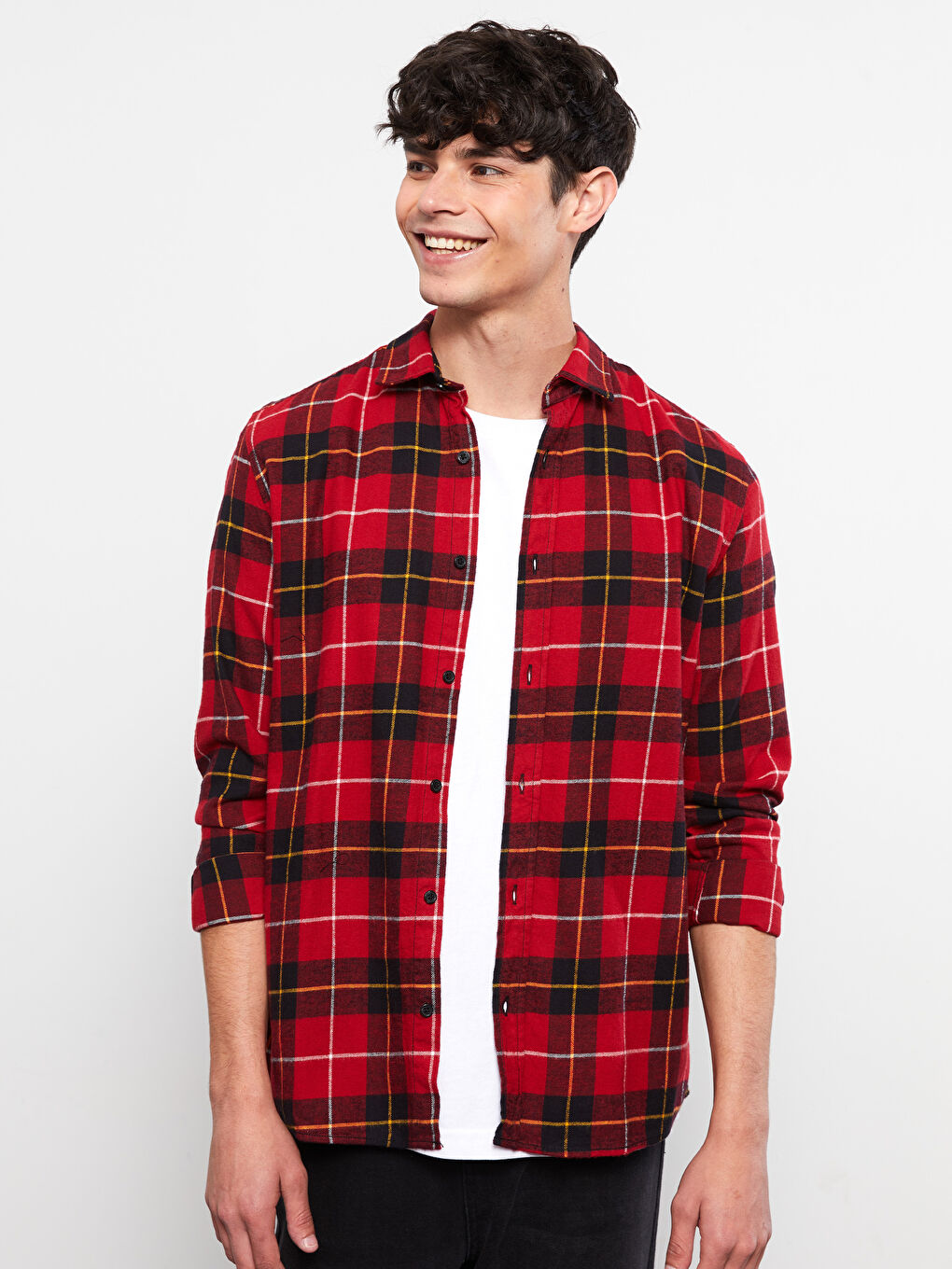 Kırmızı Regular Fit Uzun Kollu Ekose Erkek Oduncu Gömlek-1