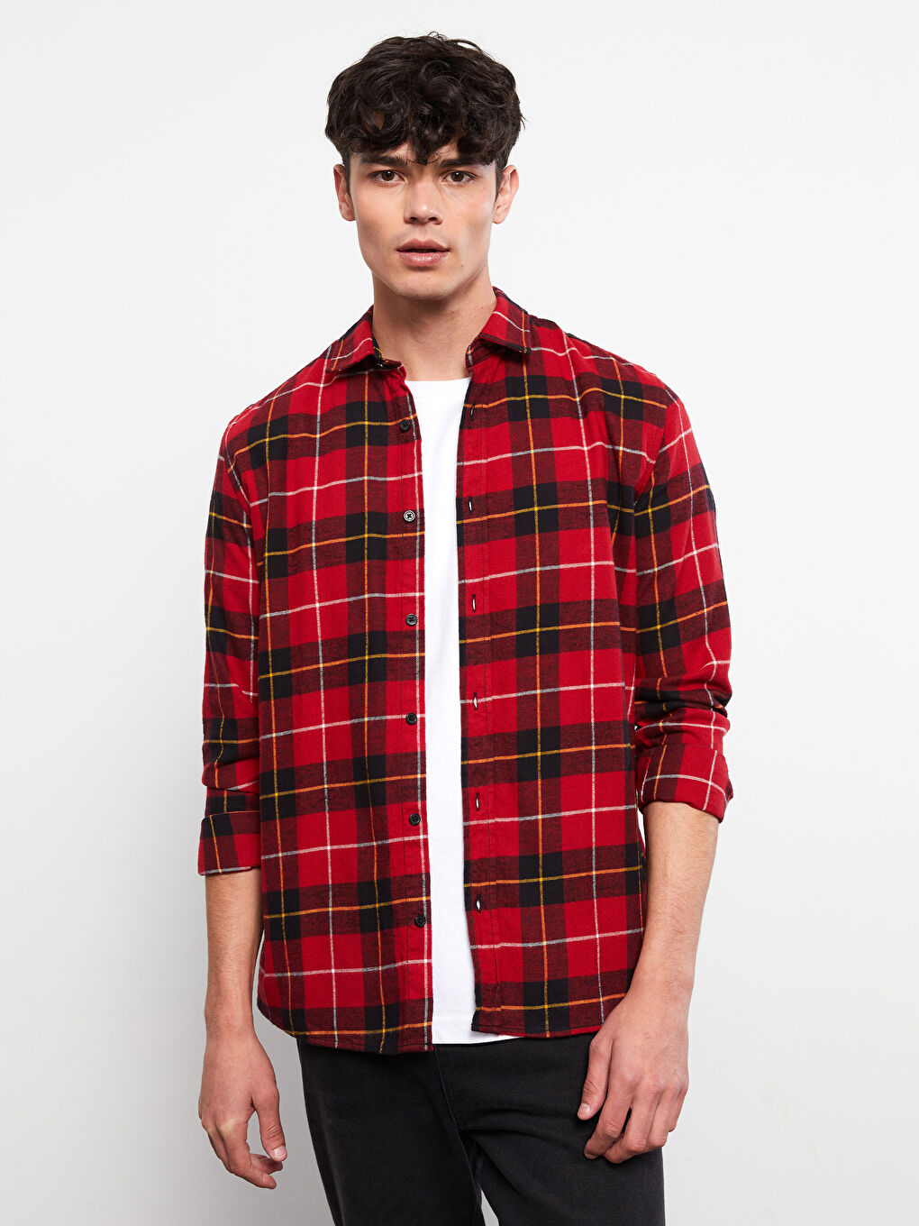 Kırmızı Regular Fit Uzun Kollu Ekose Erkek Oduncu Gömlek-2