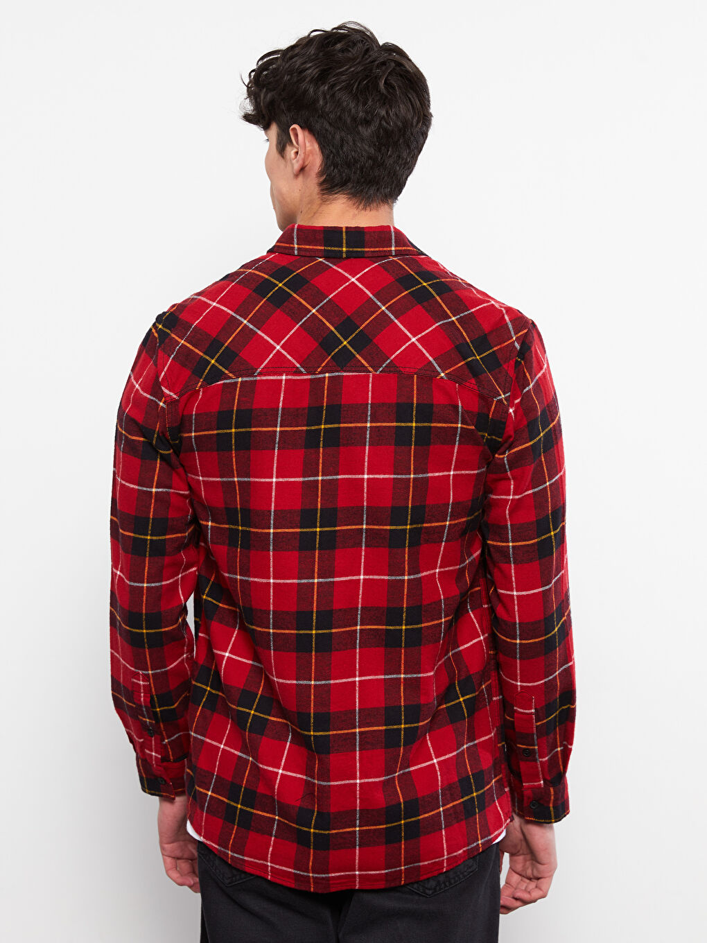 Kırmızı Regular Fit Uzun Kollu Ekose Erkek Oduncu Gömlek-4