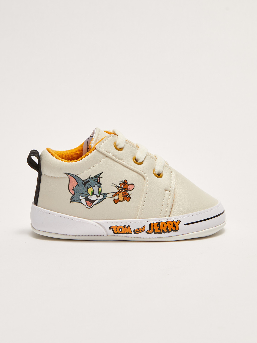 Bej Tom&jerry Lisanslı Pamuk Astarlı Erkek Bebek Yürüme Öncesi Ev Ayakkabısı-1