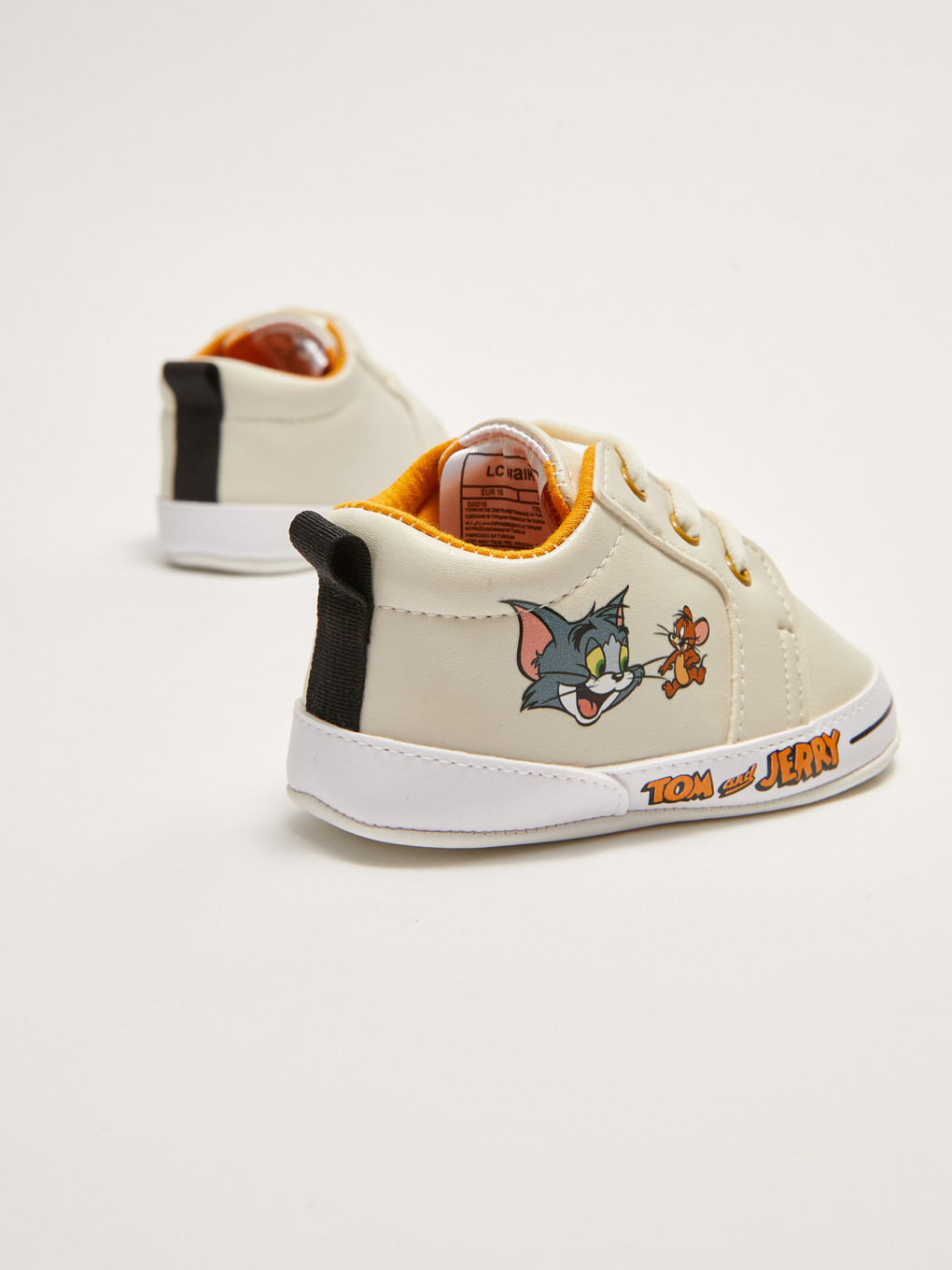 Bej Tom&jerry Lisanslı Pamuk Astarlı Erkek Bebek Yürüme Öncesi Ev Ayakkabısı-4