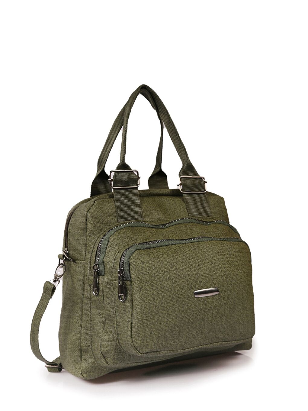 Haki Çok Bölmeli Fermuarlı Kadın Omuz Çantası-1