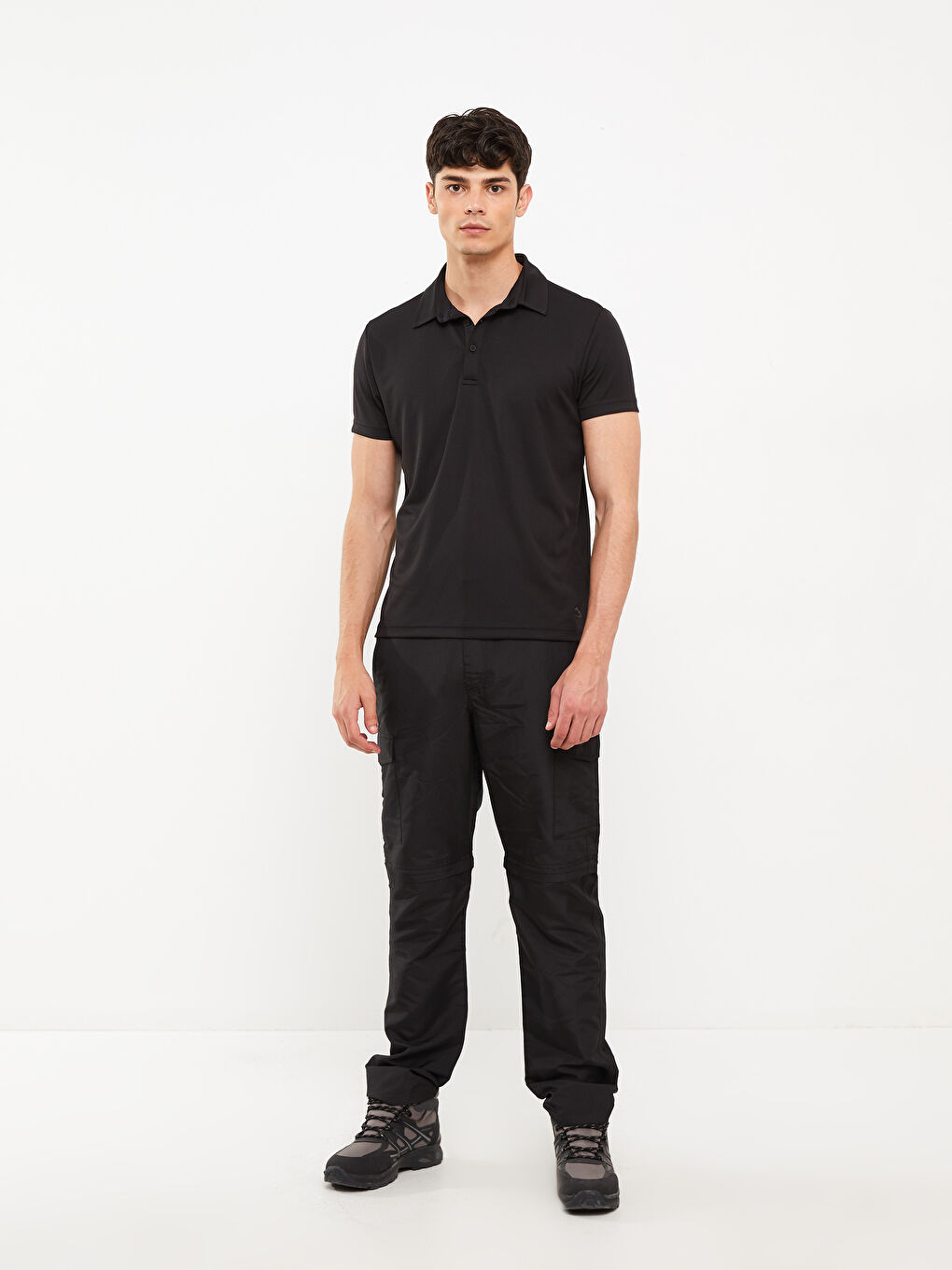 Siyah Polo Yaka Kısa Kollu Erkek Tişört-2
