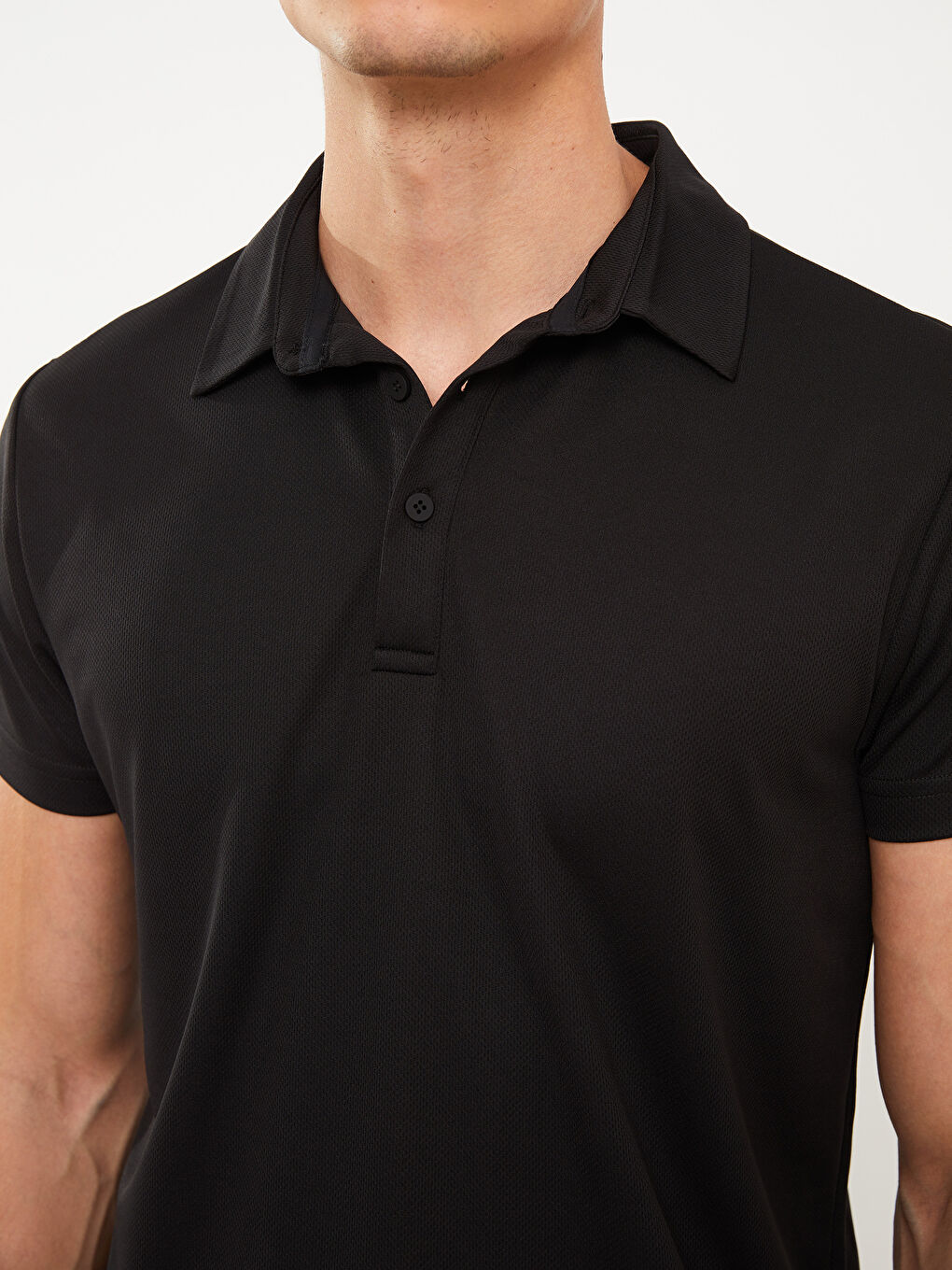 Siyah Polo Yaka Kısa Kollu Erkek Tişört-3
