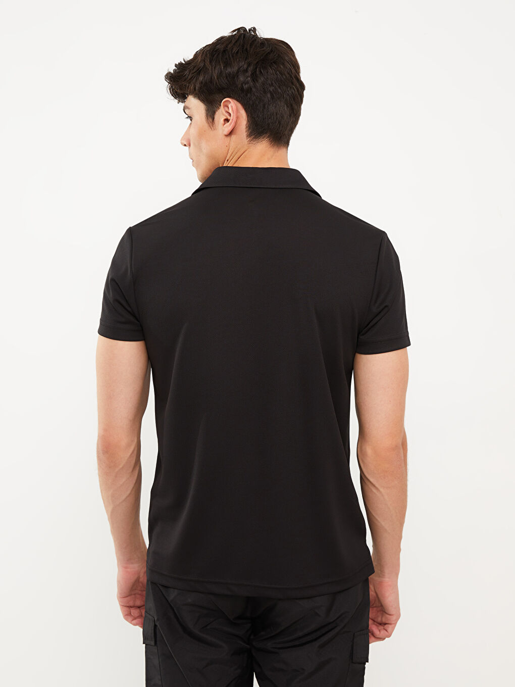 Siyah Polo Yaka Kısa Kollu Erkek Tişört-4