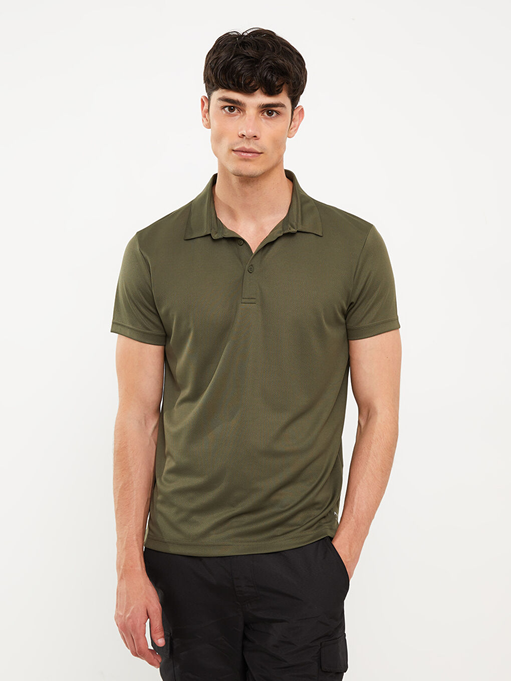 Haki Polo Yaka Kısa Kollu Erkek Tişört-1