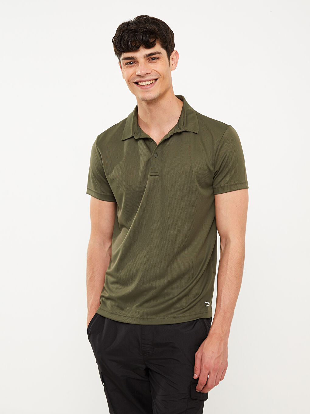 Haki Polo Yaka Kısa Kollu Erkek Tişört-2