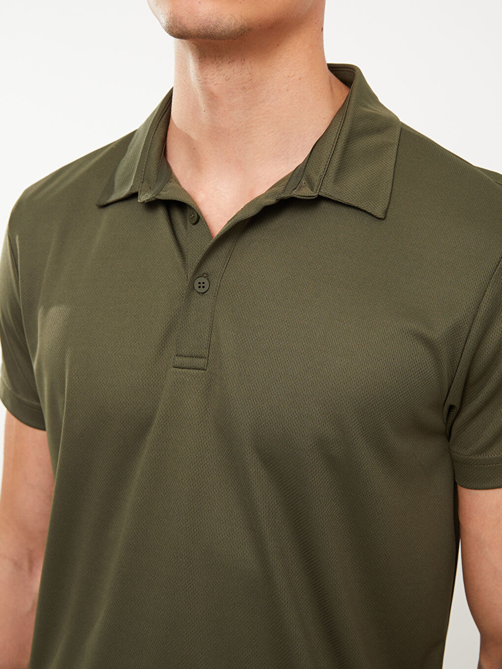 Haki Polo Yaka Kısa Kollu Erkek Tişört-3