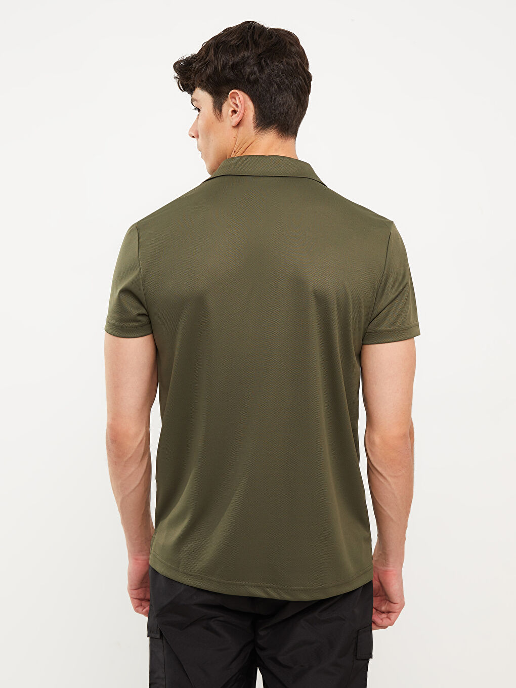 Haki Polo Yaka Kısa Kollu Erkek Tişört-4