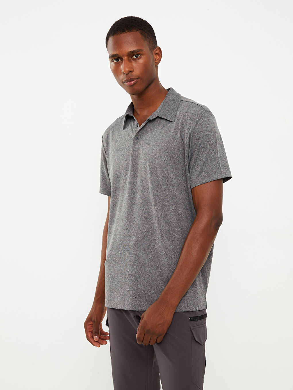 Antrasit Polo Yaka Kısa Kollu Erkek Tişört-1