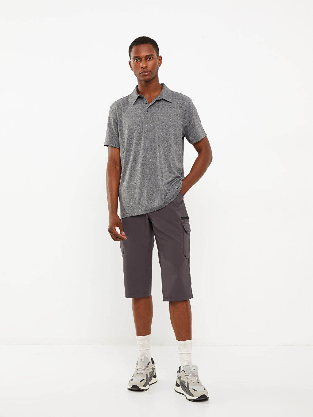 Antrasit Polo Yaka Kısa Kollu Erkek Tişört-2