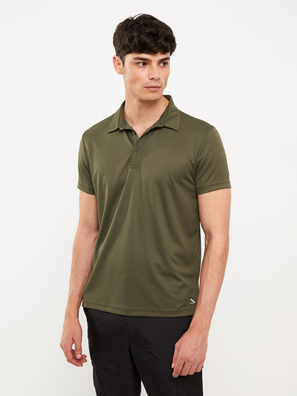 Haki Polo Yaka Kısa Kollu Erkek Tişört-1