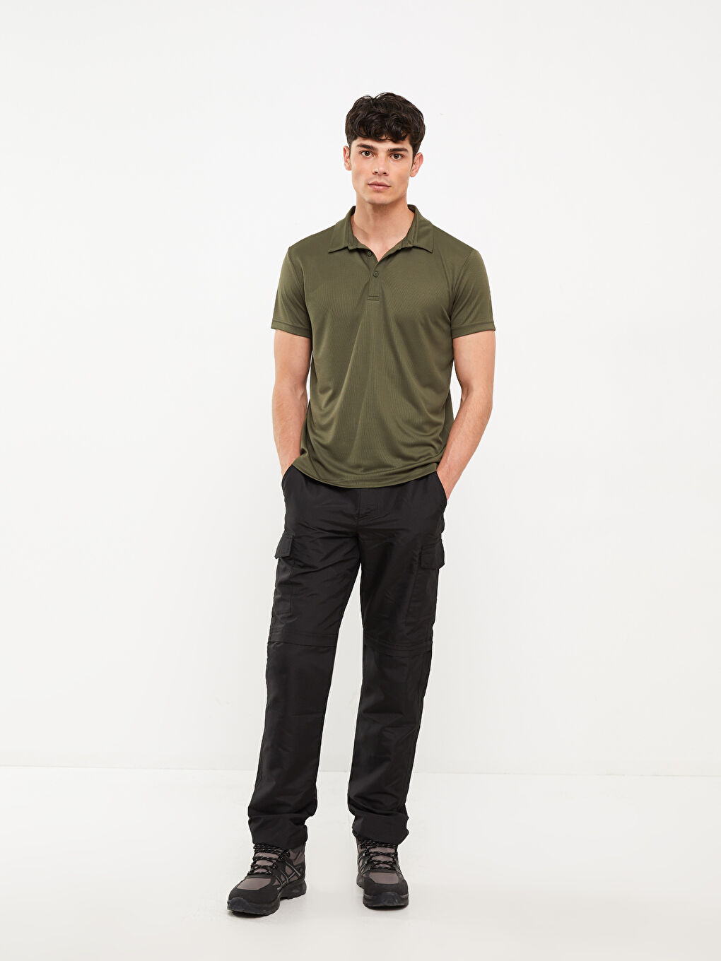 Haki Polo Yaka Kısa Kollu Erkek Tişört-2