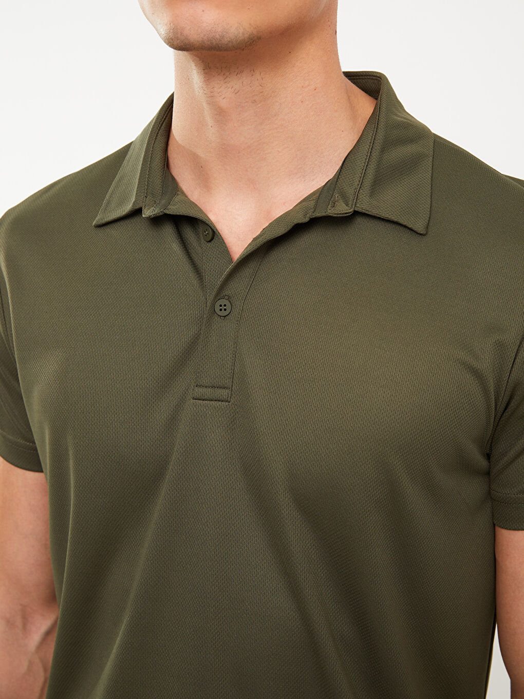 Haki Polo Yaka Kısa Kollu Erkek Tişört-3