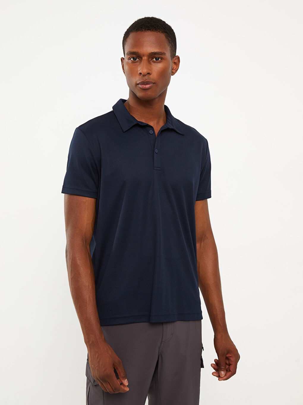 Lacivert Polo Yaka Kısa Kollu Erkek Tişört-1