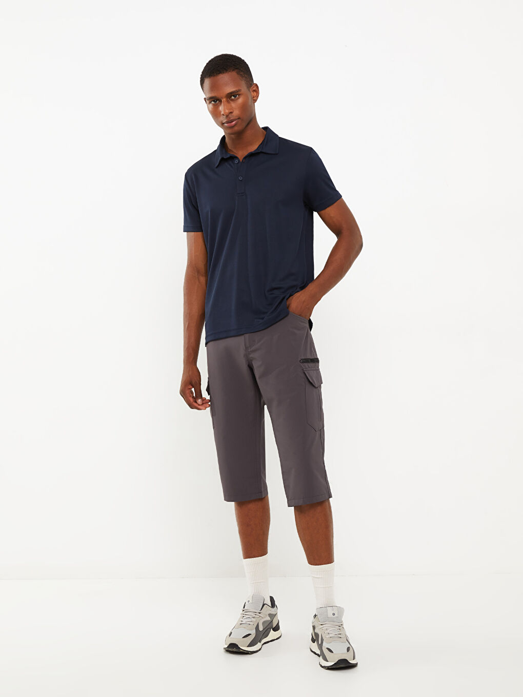 Lacivert Polo Yaka Kısa Kollu Erkek Tişört-2