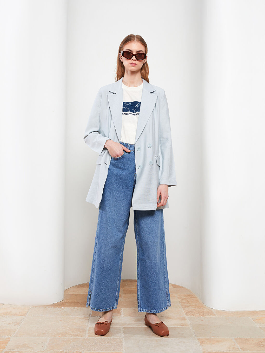 İndigo Rahat Kalıp Düz Geniş Paça Kadın Rodeo Jean Pantolon-3