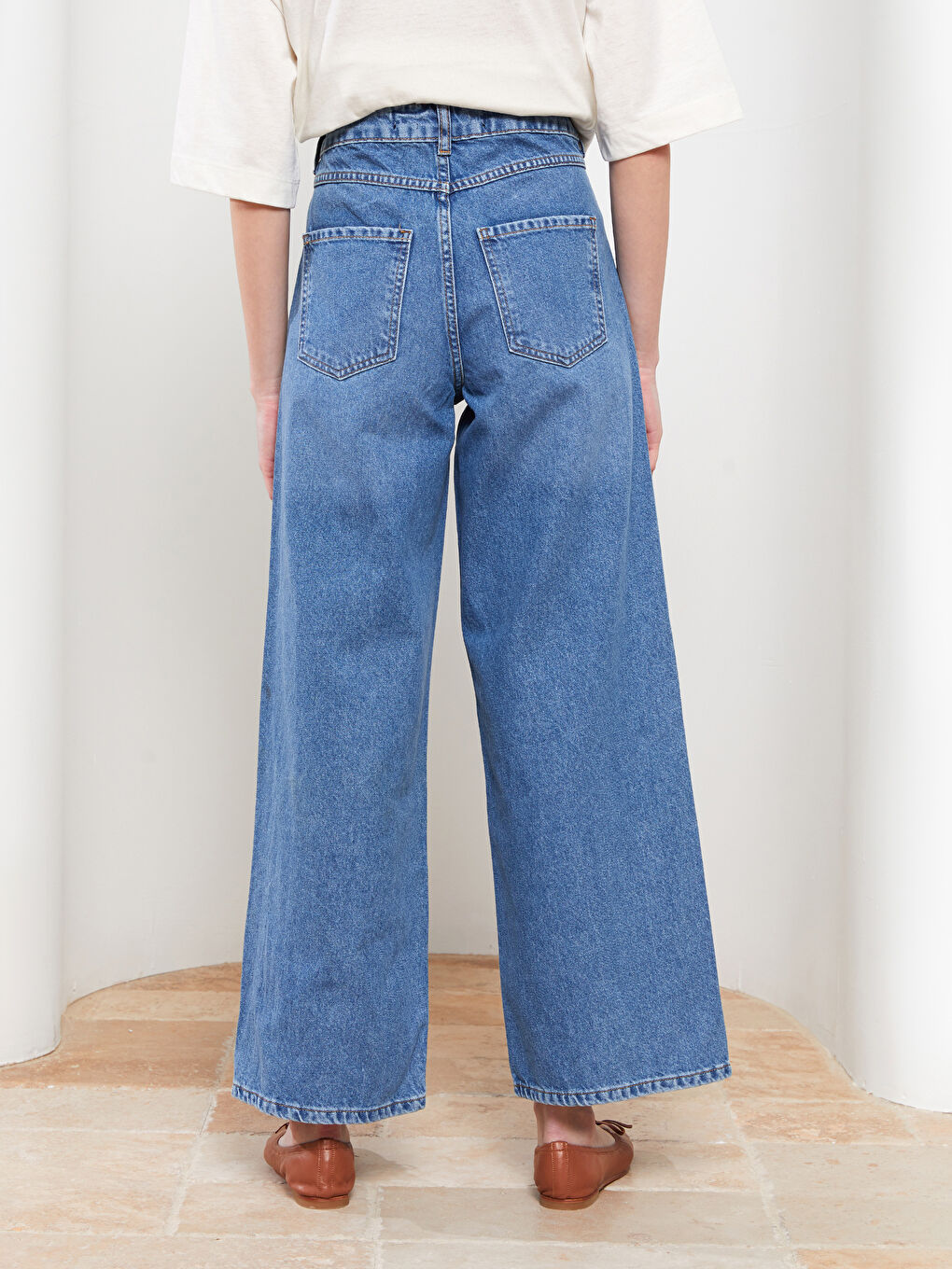 İndigo Rahat Kalıp Düz Geniş Paça Kadın Rodeo Jean Pantolon-9