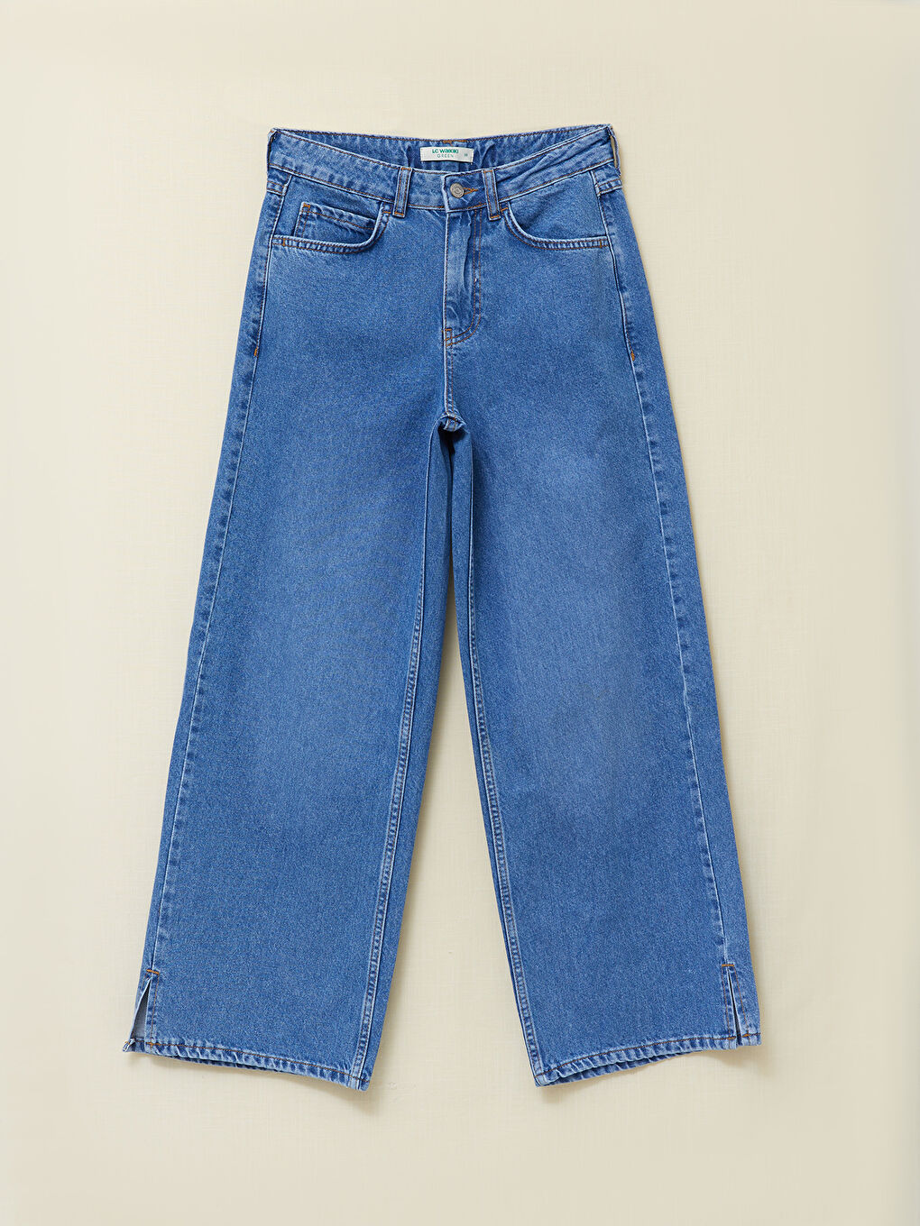 İndigo Rahat Kalıp Düz Geniş Paça Kadın Rodeo Jean Pantolon-10