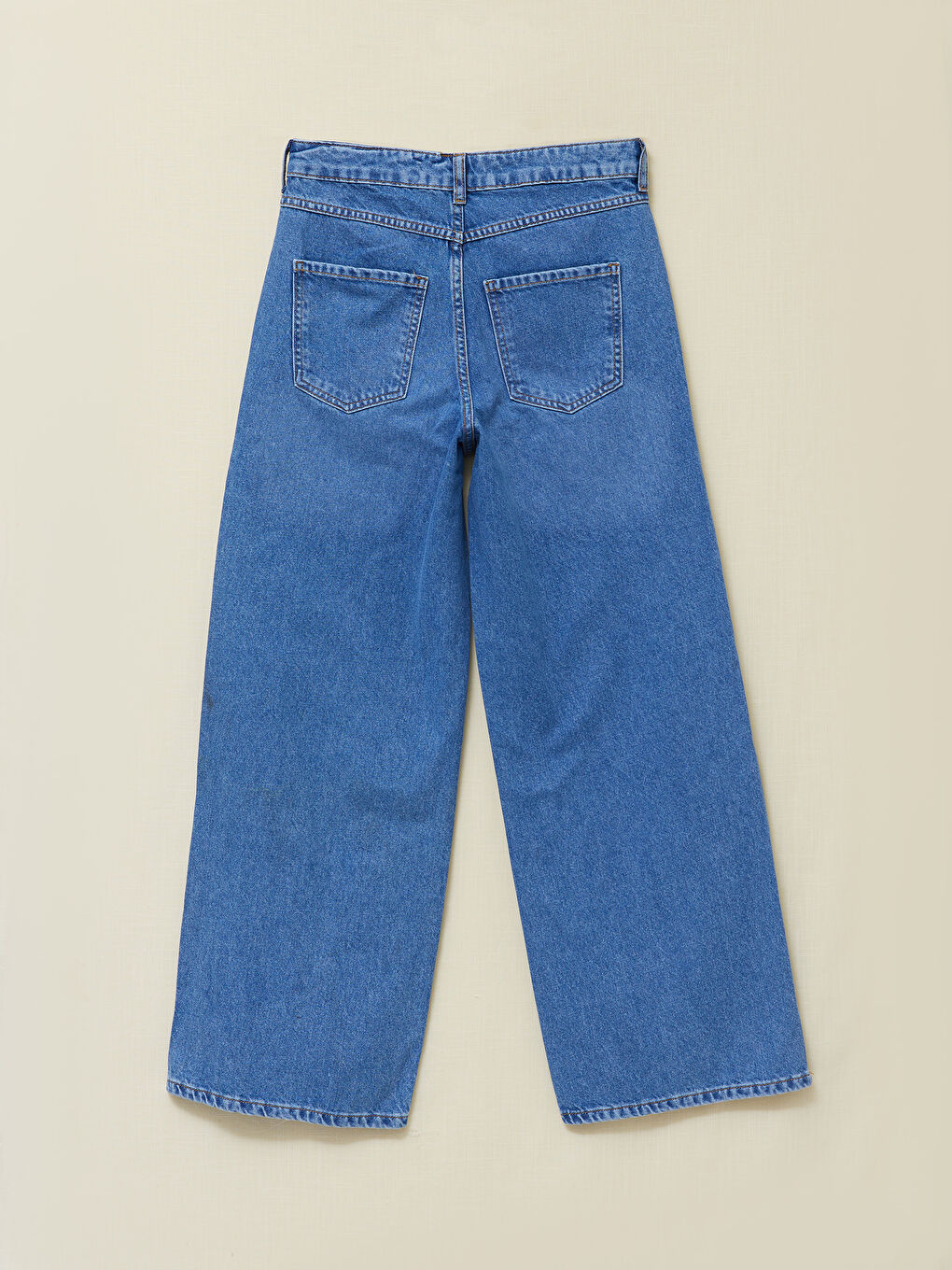 İndigo Rahat Kalıp Düz Geniş Paça Kadın Rodeo Jean Pantolon-11