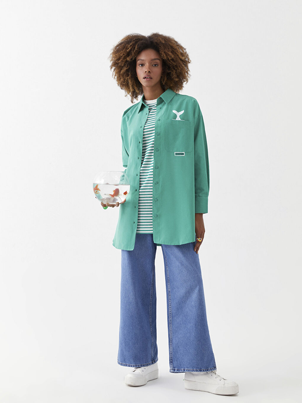 İndigo Rahat Kalıp Düz Geniş Paça Kadın Rodeo Jean Pantolon