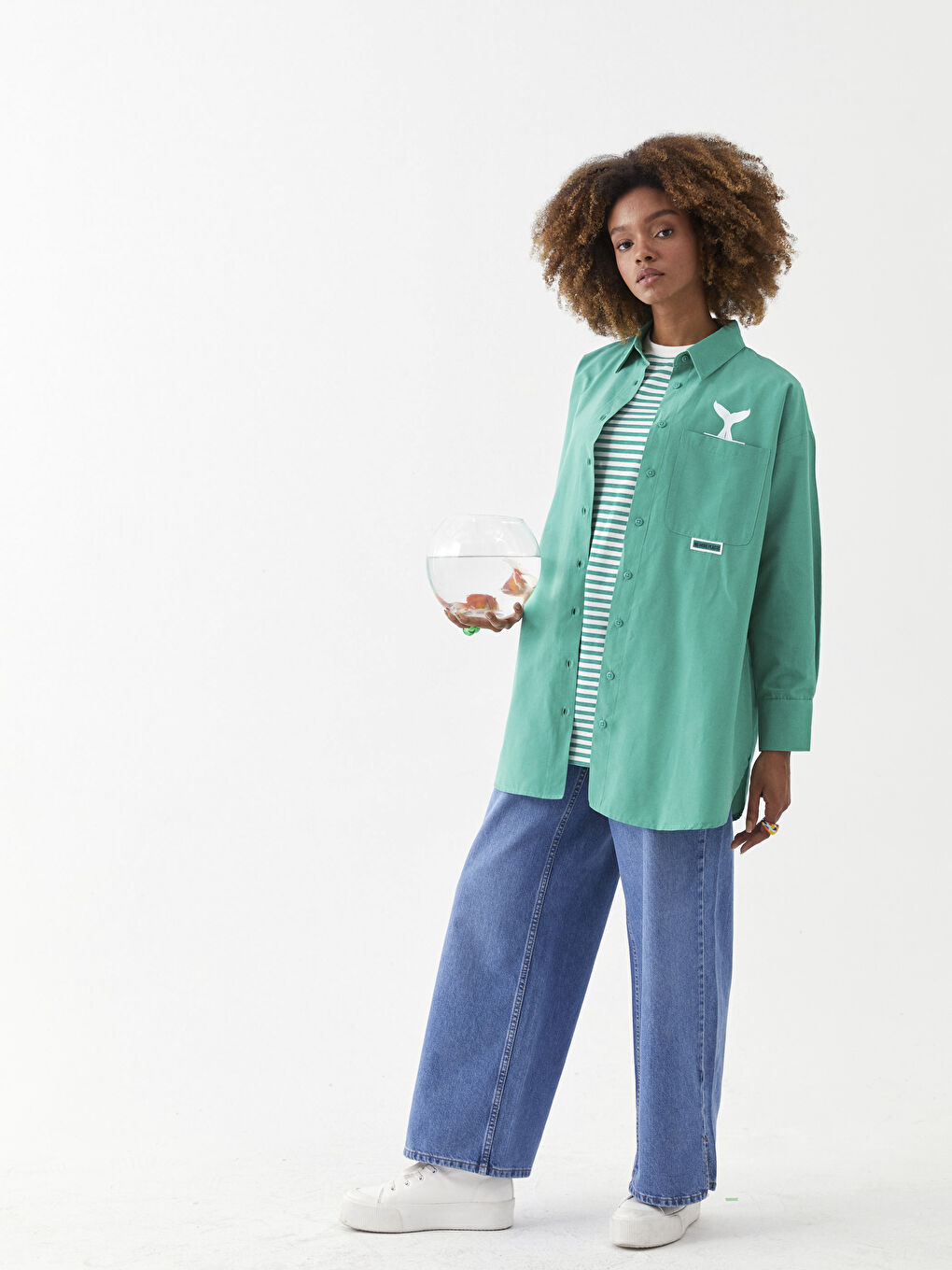 İndigo Rahat Kalıp Düz Geniş Paça Kadın Rodeo Jean Pantolon-2