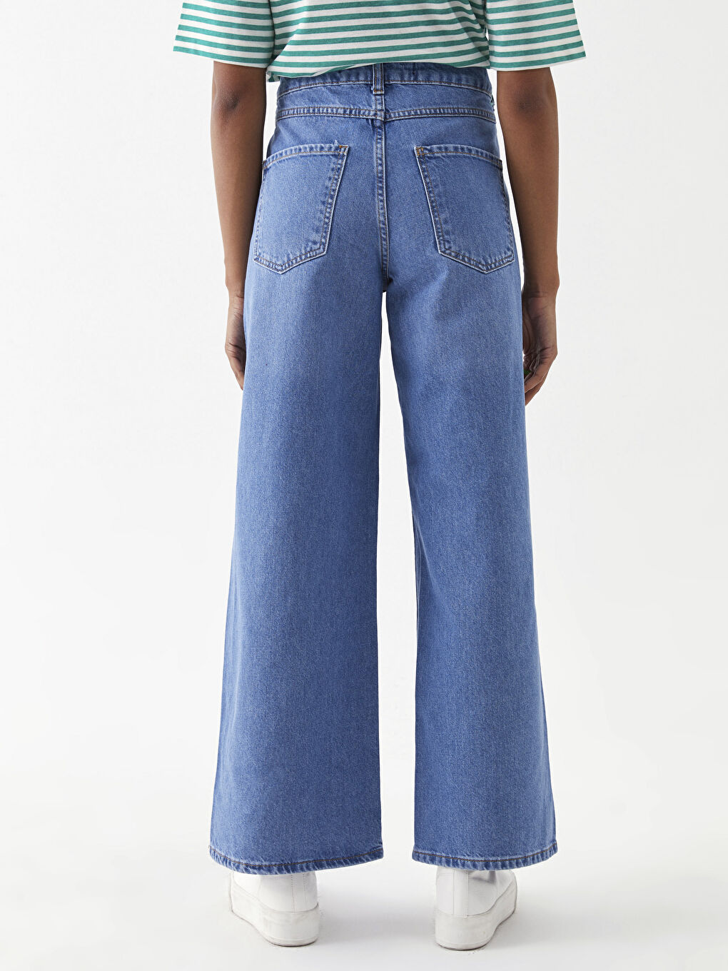 İndigo Rahat Kalıp Düz Geniş Paça Kadın Rodeo Jean Pantolon-8