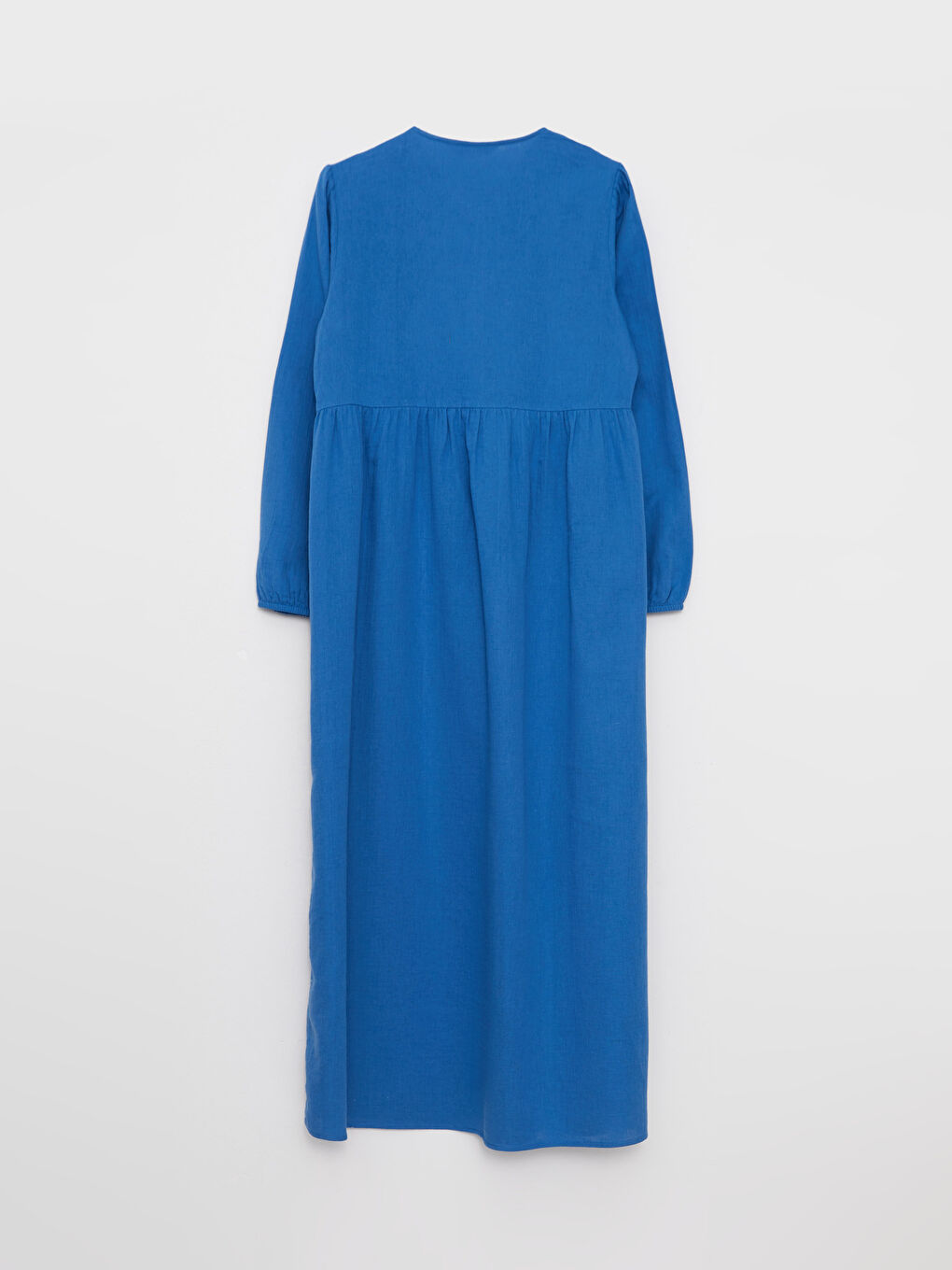 Mavi Bisiklet Yaka Düz Uzun Kollu Pamuklu Kadın Elbise-6