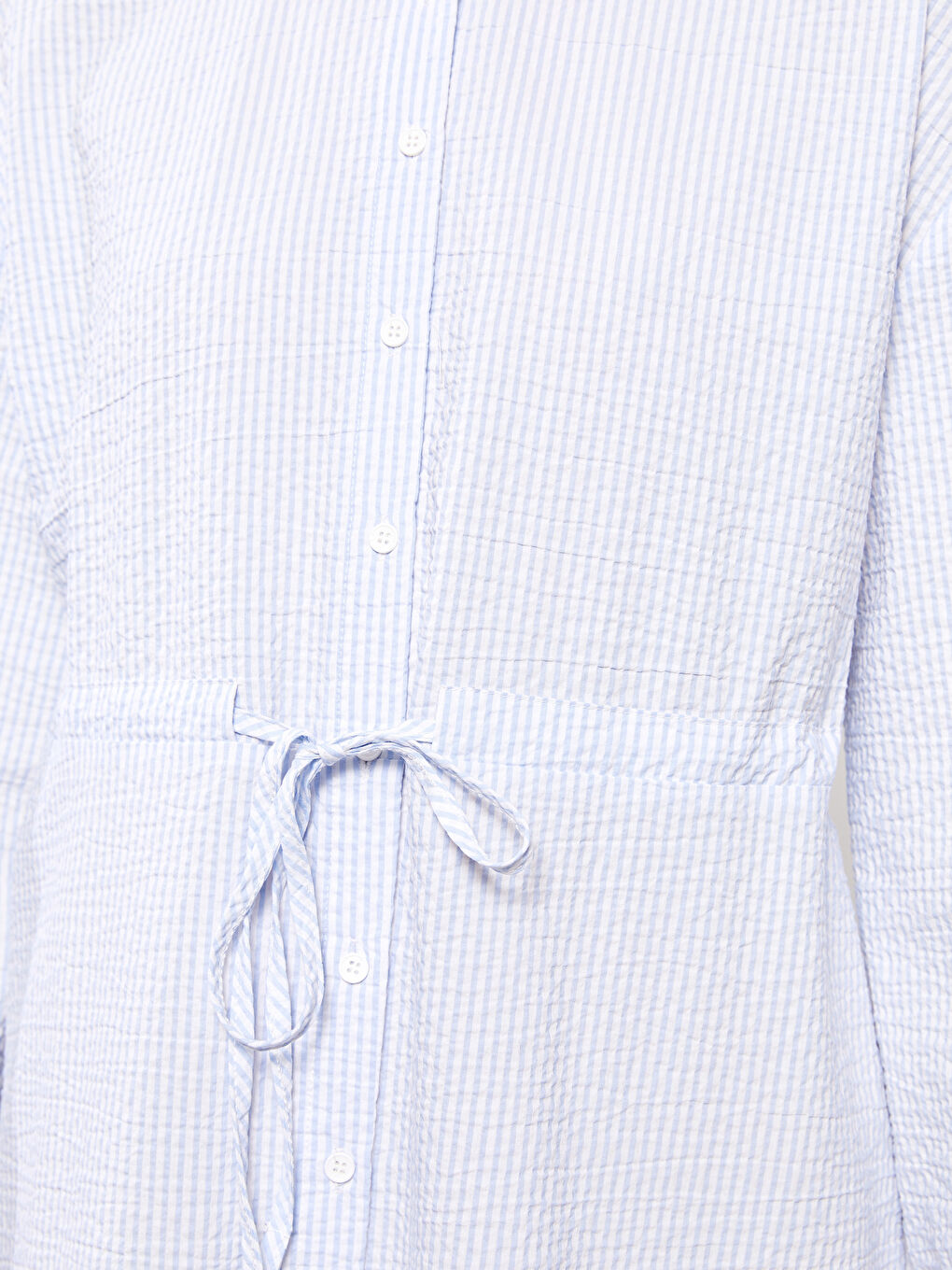 Mavi Hakim Yaka Çizgili Uzun Kollu Kadın Elbise-2